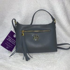 JOY MANGANO LEATHER CROSSBODY GRAY NWT Elite Travel Collection. Crossbody